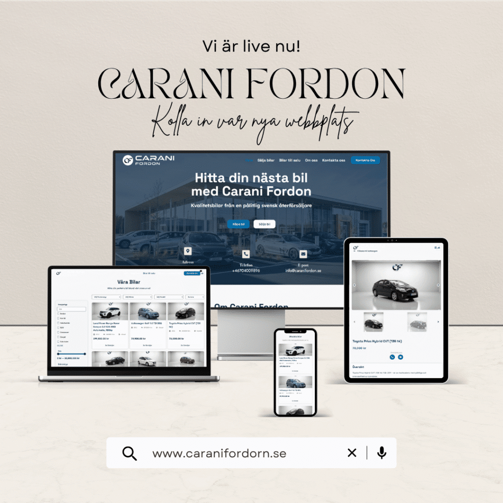 Skärmbild av webbplatsen för Carani Fordon